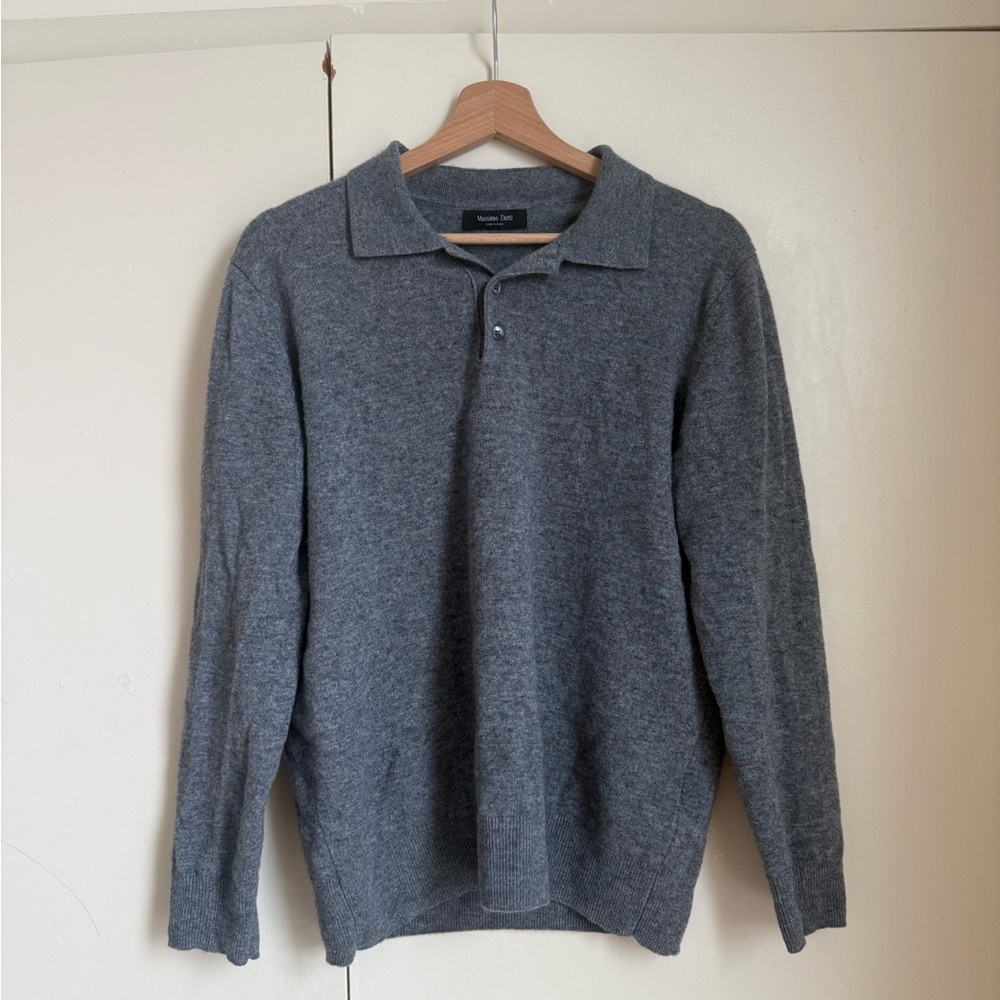 Massimo Dutti Grey Knit Polo Sweater